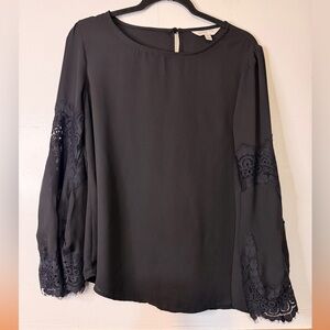 Adiva Black Lace Accent Women's Blouse